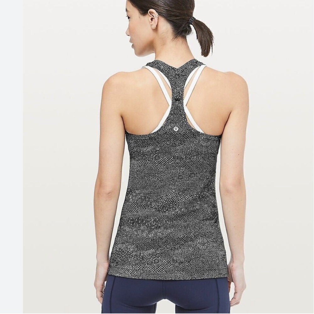 lululemon Cool Racerback II Black White Mini Floral Tank